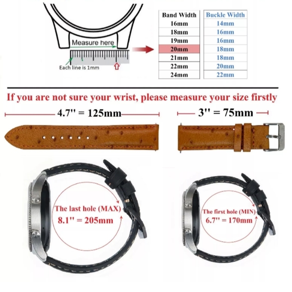 Black Ostrich Leather Watch Band Padded Gold Buckle Size 22mm - Picture 6 of 6